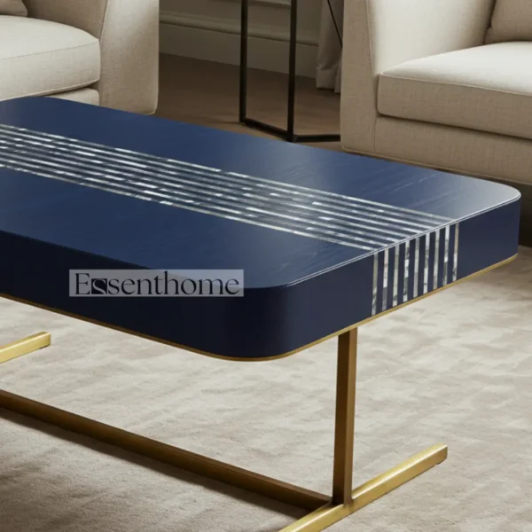 Blue Bone Inlay Square Coffee Table with Golden Brass Legs ? Handmade Modern Accent Table for Living Room - Image 7