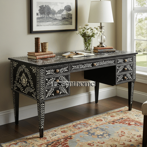 Handmade floral inlay center table Round Floral Inlay Center Table - Image 4