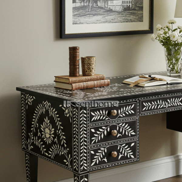 Handmade floral inlay center table Round Floral Inlay Center Table - Image 5