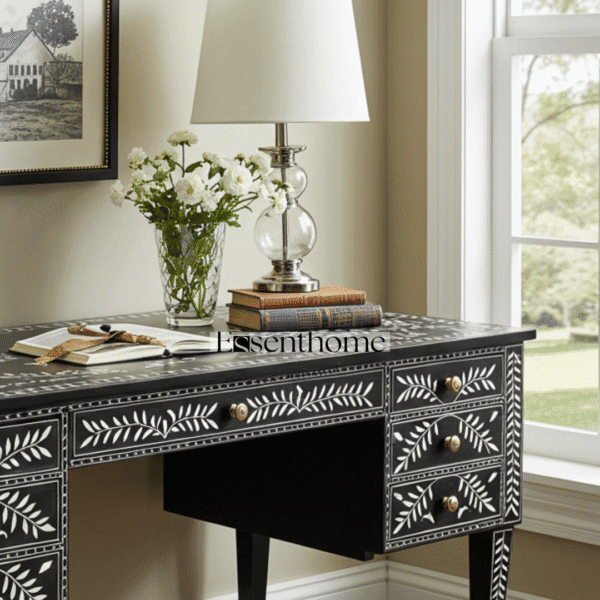 Handmade floral inlay center table Round Floral Inlay Center Table - Image 7