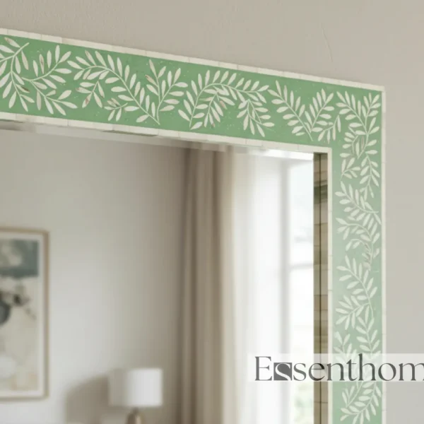 Handmade Bone Inlay Wall Mirror Floral Pattern Green ? Free Photo Frame - Image 4