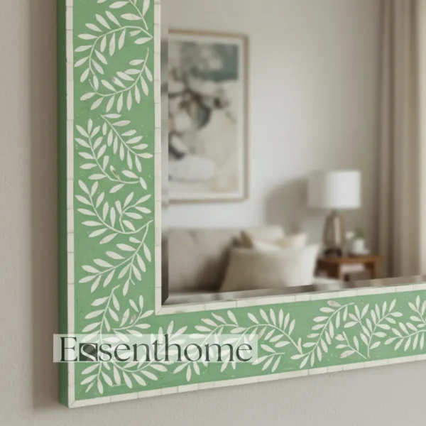 Handmade Bone Inlay Wall Mirror Floral Pattern Green ? Free Photo Frame - Image 5
