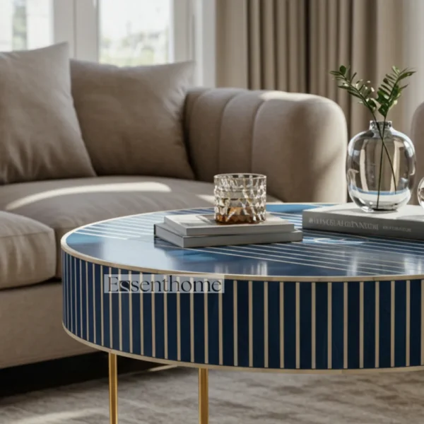 Blue inlay Coffee table - Round - Image 2