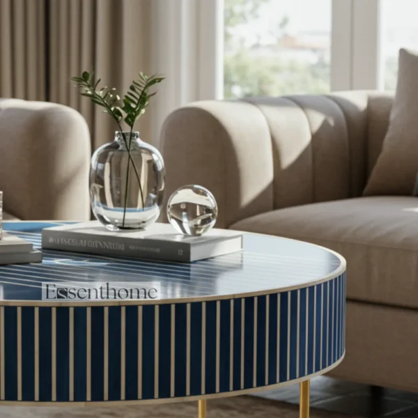 Blue inlay Coffee table - Round - Image 3