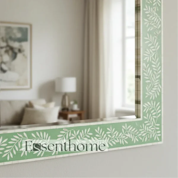 Handmade Bone Inlay Wall Mirror Floral Pattern Green ? Free Photo Frame - Image 6