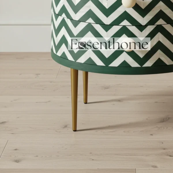Essenthome Green Round Nightstand ? Handcrafted Chevron Pattern Bedside Table - Image 4