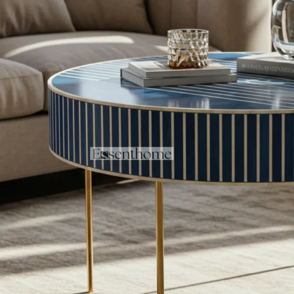 Blue inlay Coffee table - Round - Image 4