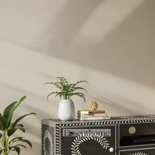 Essenthome Black & White Bone Inlay TV Stand – Handcrafted Solid Wood Media Cabinet - Image 4