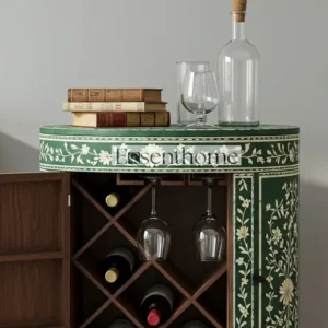 Bone inlay bar storage with glass rack  Green Floral