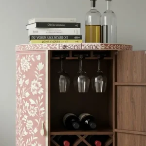 Pink Floral Bone Inlay Wine Cabinet –Handmade bone inlay wine storage