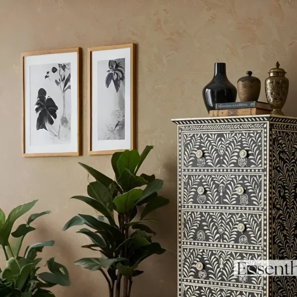 Handmade Black Bone Inlay Tallboy Dresser ? 6 Drawer Floral Storage Cabinet - Image 2