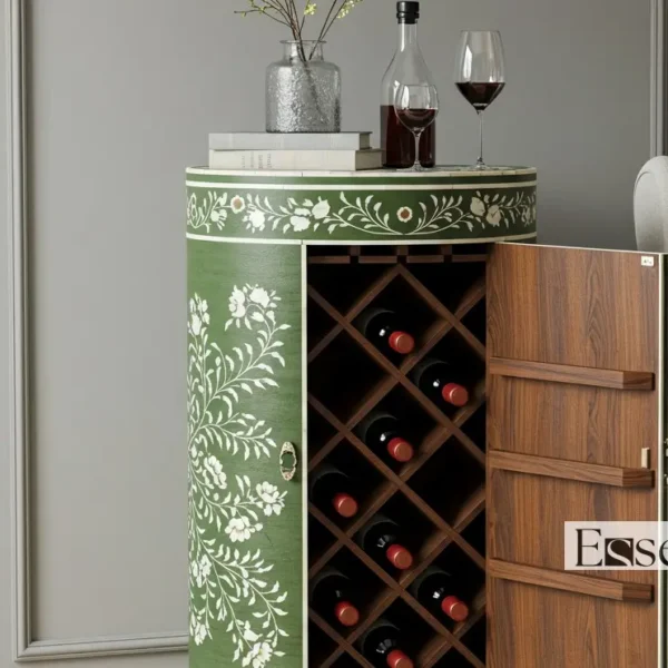 Essenthome Pink Floral Bone Inlay Wine Cabinet – Handmade bar storage cabinet with Glass & Bottle Holders - Image 2