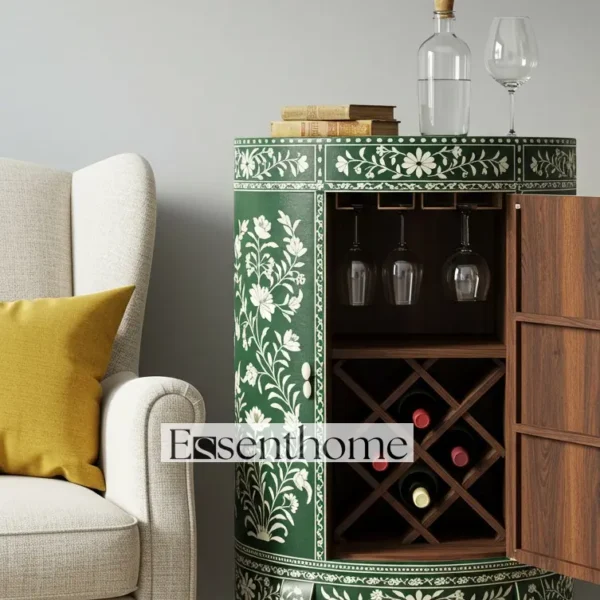 handcrafted bone inlay cabinet – Handcrafted Wooden End Table - Image 2