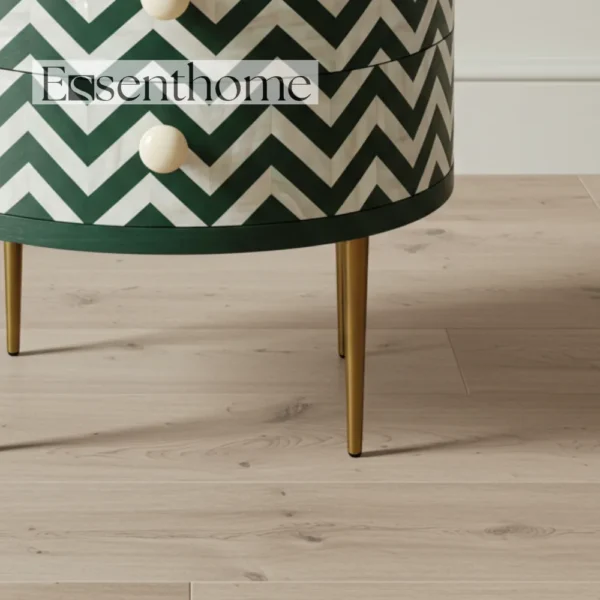 Essenthome Green Round Nightstand ? Handcrafted Chevron Pattern Bedside Table - Image 5
