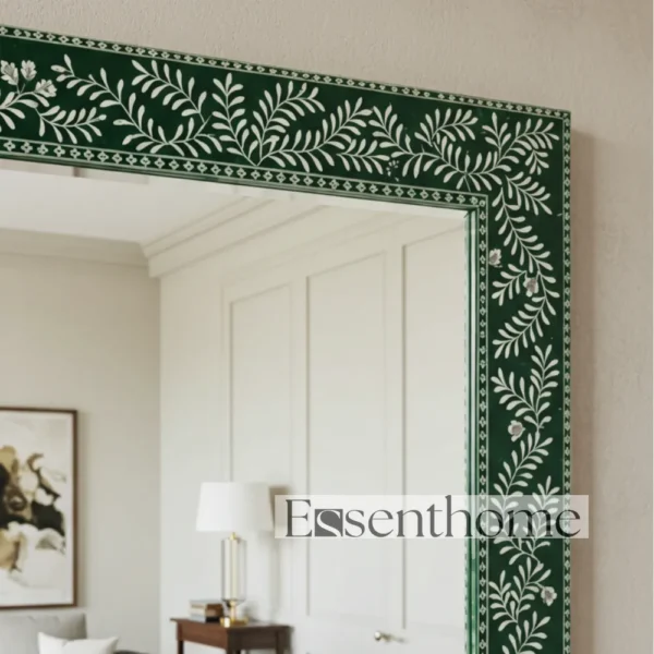 Handmade Bone Inlay Wall Mirror Floral Pattern Green ? Free Photo Frame - Image 4