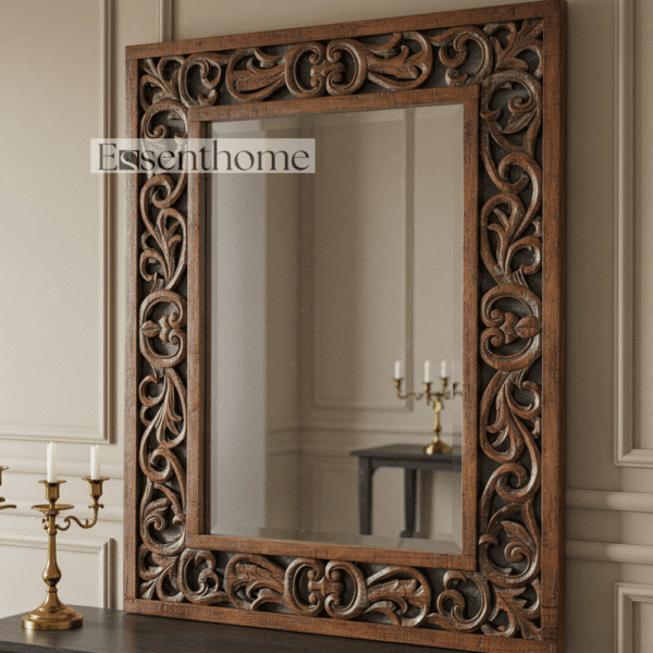 Rustic Handcrafted Wooden Brown wall mirror - Image 2