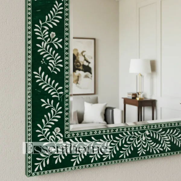 Handmade Bone Inlay Wall Mirror Floral Pattern Green ? Free Photo Frame - Image 5