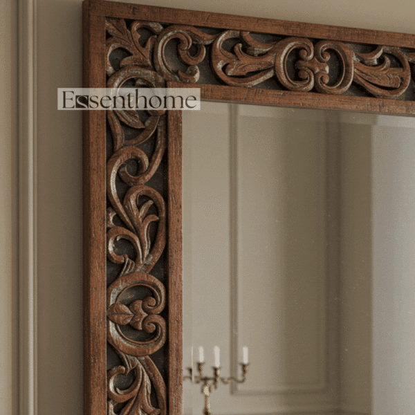 Rustic Handcrafted Wooden Brown wall mirror - Image 3