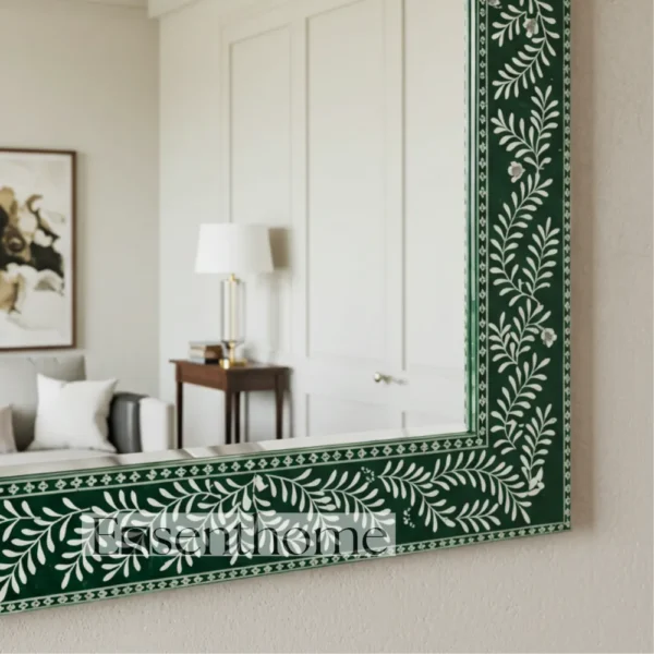 Handmade Bone Inlay Wall Mirror Floral Pattern Green ? Free Photo Frame - Image 6