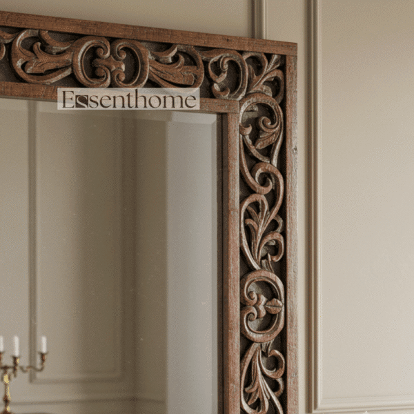 Rustic Handcrafted Wooden Brown wall mirror - Image 4