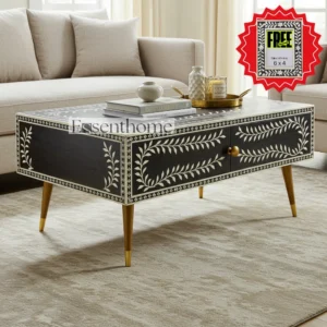 Essenthome Luxury Black Bone Inlay Coffee Table