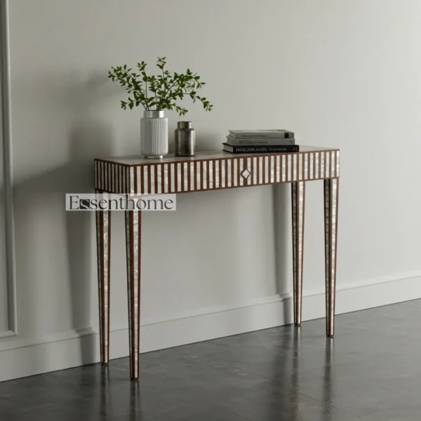 Essenthome Red Mother of Pearl Inlay Console Table ? Handmade Floral Pattern