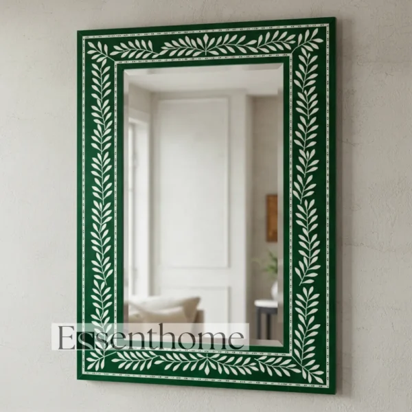 Handmade Bone Inlay Wall Mirror Floral Pattern Green ? Free Photo Frame - Image 2