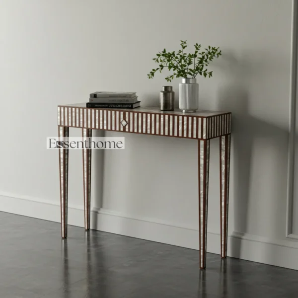 Essenthome Red Mother of Pearl Inlay Console Table ? Handmade Floral Pattern - Image 2