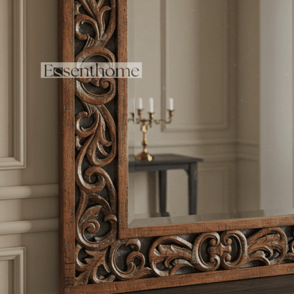 Rustic Handcrafted Wooden Brown wall mirror - Image 6