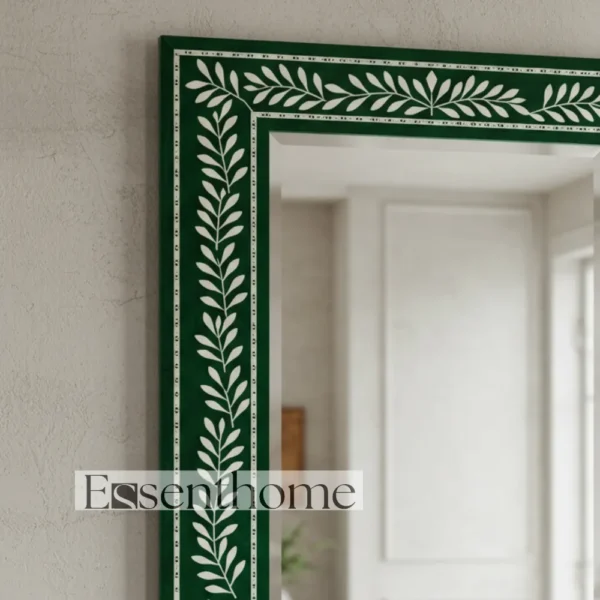 Handmade Bone Inlay Wall Mirror Floral Pattern Green ? Free Photo Frame - Image 3