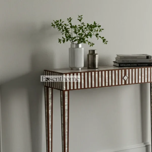 Essenthome Red Mother of Pearl Inlay Console Table ? Handmade Floral Pattern - Image 3