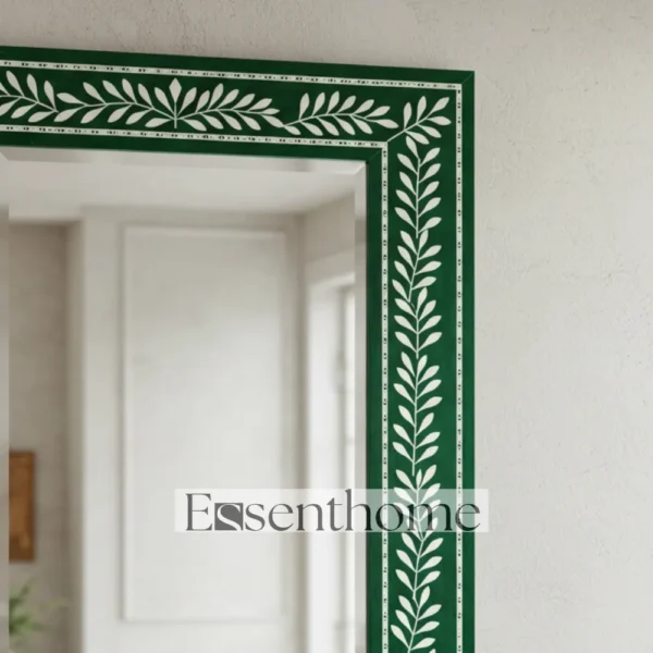 Handmade Bone Inlay Wall Mirror Floral Pattern Green ? Free Photo Frame - Image 4