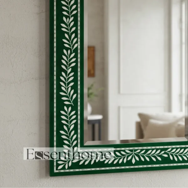 Handmade Bone Inlay Wall Mirror Floral Pattern Green ? Free Photo Frame - Image 5