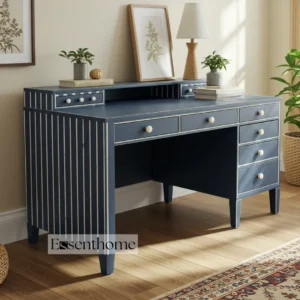 Essenthome Blue Bone Inlay Desk ? Handmade Writing Table with 8 Drawers