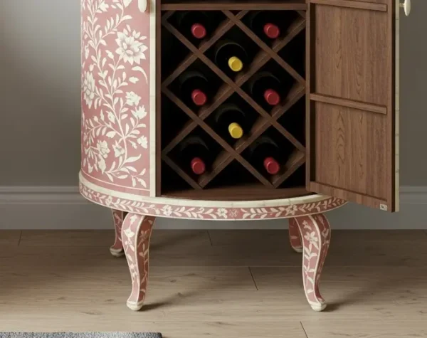 Pink Floral Bone Inlay Wine Cabinet –Handmade bone inlay wine storage - Image 2