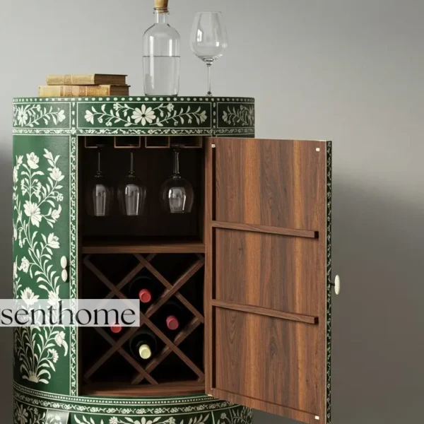 handcrafted bone inlay cabinet – Handcrafted Wooden End Table - Image 3