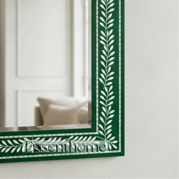 Handmade Bone Inlay Wall Mirror Floral Pattern Green ? Free Photo Frame - Image 6