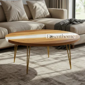 Round coffee table - Wood & Blue