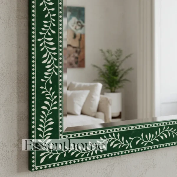 Handmade Bone Inlay Wall Mirror Floral Pattern Green ? Free Photo Frame - Image 2