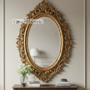Wooden wall mirror - Floral (Gold)