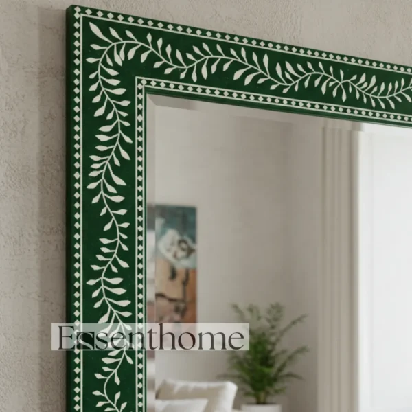 Handmade Bone Inlay Wall Mirror Floral Pattern Green ? Free Photo Frame - Image 4