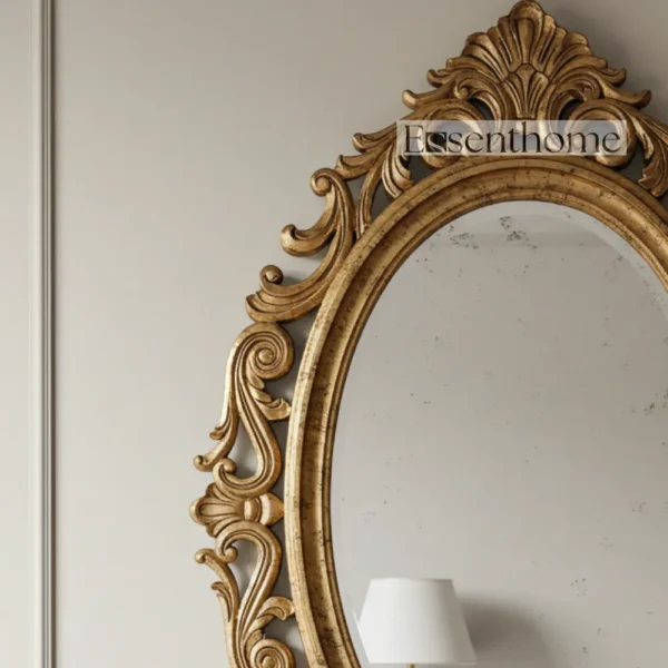 Wooden wall mirror - Floral (Gold) - Image 2