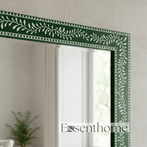 Handmade Bone Inlay Wall Mirror Floral Pattern Green ? Free Photo Frame - Image 5