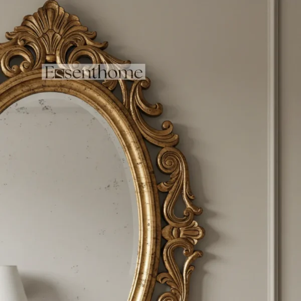 Wooden wall mirror - Floral (Gold) - Image 4