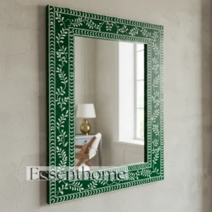 Handmade Bone Inlay Wall Mirror Floral Pattern Green ? Free Photo Frame