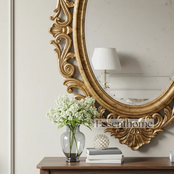 Wooden wall mirror - Floral (Gold) - Image 3