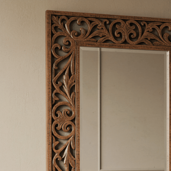 Traditional Handcarved Wooden Wall Mirror – Brown Frame - Image 3