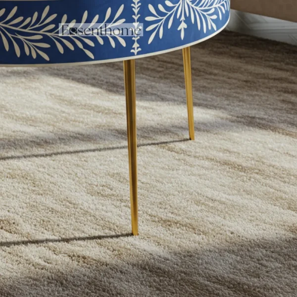 Round bone inlay coffee table - Blue - Image 5