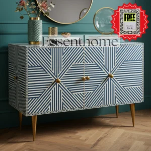 Handmade Bone Inlay Sideboard Cabinet ? Modern Storage Buffet with Free Frame