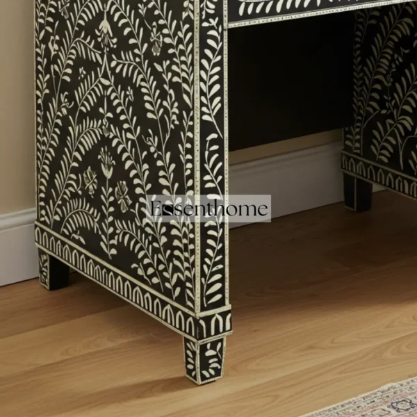 "Essenthome Black Bone Inlay Writing Desk – Handmade, 4 Drawers" - Image 3